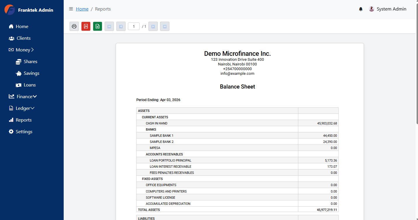 Sacco software balance sheet